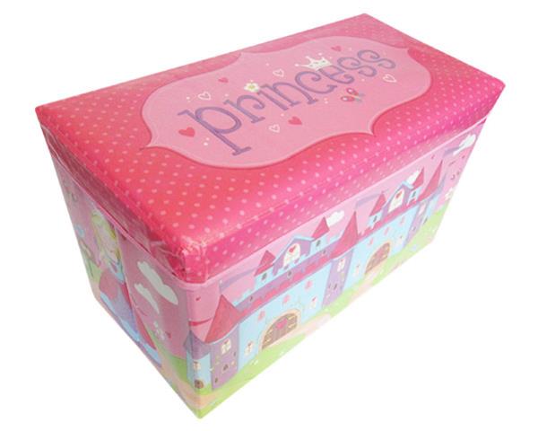 Colorful princess castle-themed toy storage box, 60cm, with cushioned top for sitting, perfect for organizing children's toys.