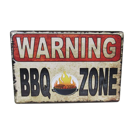 Retro 30cm BBQ Zone tin sign, perfect for outdoor cooking decor and showcasing your love for grilling.