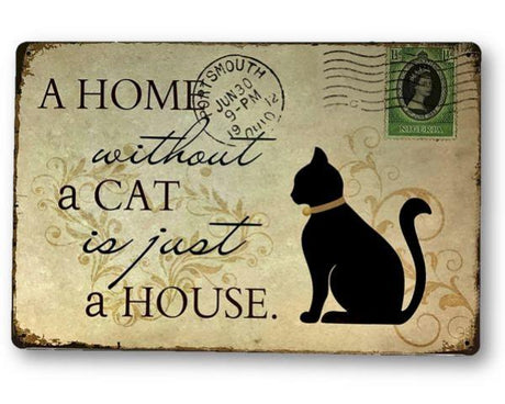 Whimsical Art Tin Cat Home Sign, 30cm x 20cm, adds quirky charm to any decor, ideal for cat lovers and versatile display.