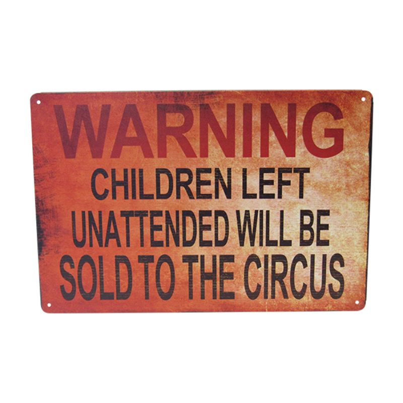 Colorful retro tin art sign featuring whimsical circus design, perfect for home decor and easy to display.