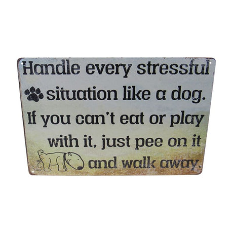 Charming 30cm tin art sign featuring vibrant, retro dog design, perfect for dog lovers' home decor.