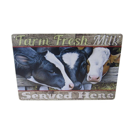 Colorful 30cm tin art sign featuring a nostalgic fresh milk design, perfect for farmhouse decor or gifting.