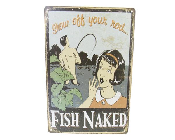 Whimsical retro tin sign featuring playful fishing theme, perfect for home decor or gifts, measuring 30cm x 20cm.