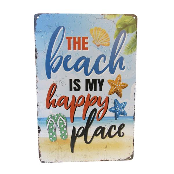 Retro tin sign featuring "Happy Place" design, ideal for adding cheerful decor to any room, measures 30cm x 20cm.