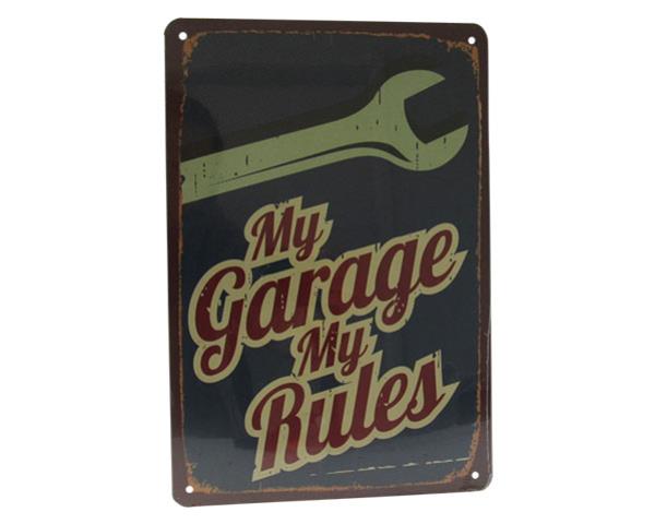 Retro-style tin sign reading "My Garage Sign," perfect for adding personality to your garage or man cave decor.