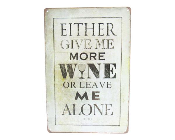 Quirky retro tin sign featuring "More Wine" for wine lovers, ideal for kitchens and bars, measures 30cm x 20cm.