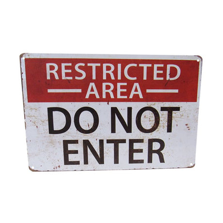 Retro-styled tin sign "Restricted Area" (30cm) adds quirky charm to any home or office decor.