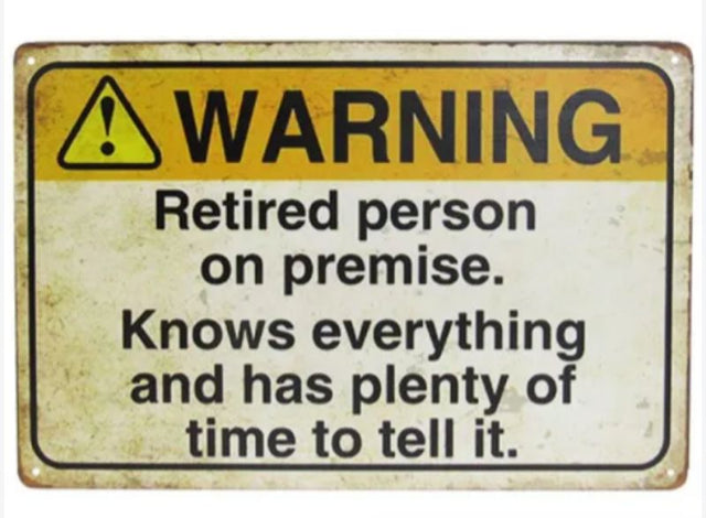 Retro 30cm Art Tin Sign for retirees, featuring vibrant colors and humor, perfect for home decor or man caves.