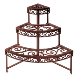 Elegant cast iron half-round etagere with three 17 cm deep shelves, perfect for displaying plants and collectibles.