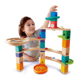 Colorful Hape Cliffehanger marble run with three vibrant gutters for racing marbles, promoting STEM learning for ages 4+.