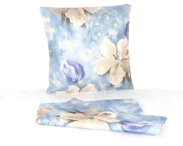 Stylish 44cm indigo cushion cover made from thick fabric with watercolor design and easy access zip for cleaning.