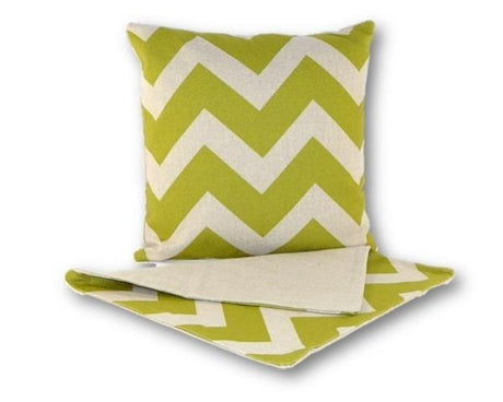 Vibrant lime chevron tapestry cushion cover, 44cm x 44cm, durable fabric with easy-access zip for easy cleaning.