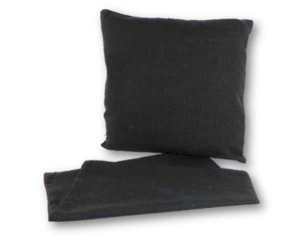 Elegant black linen look cushion cover, 44cm x 44cm, durable fabric with easy zip closure for versatile home decor.