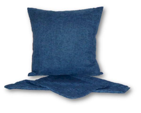 Linen look blue cushion cover, 44cm x 44cm, adds elegance and durability to home decor with a stylish zip closure.