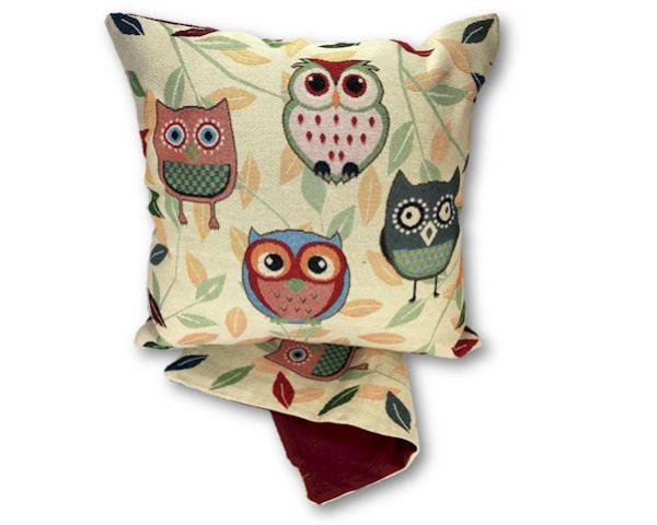 Cushion cover featuring charming owls and leaves, made from thick fabric, perfect for home decor and easy to clean.