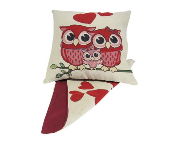 Whimsical Owl Family design cushion cover, 44cm x 44cm, made from durable fabric with easy-access zip for maintenance.