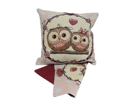 Cushion cover with whimsical owl design, 44cm x 44cm, made from durable fabric, features easy-access zip for washing.