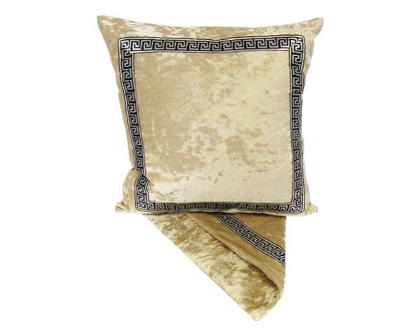 Elegant cream cushion cover with Art Deco border, 44cm x 44cm, made from thick fabric, featuring a zip for easy washing.