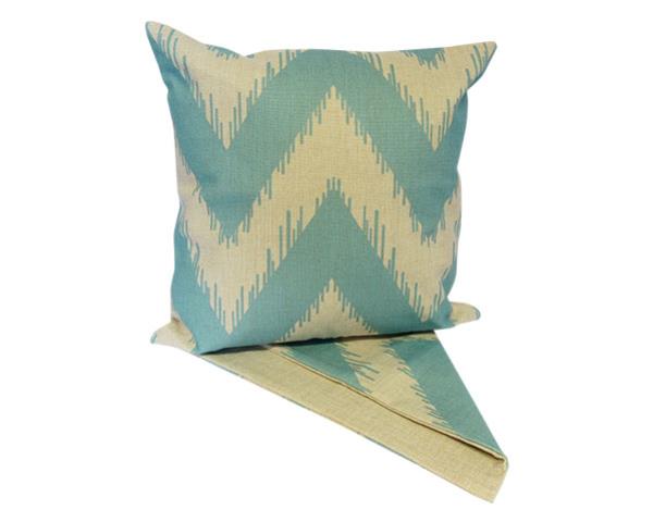 Teal zigzag cushion cover, 44cm x 44cm, made of thick fabric with easy zip for washing, ideal for stylish home decor.