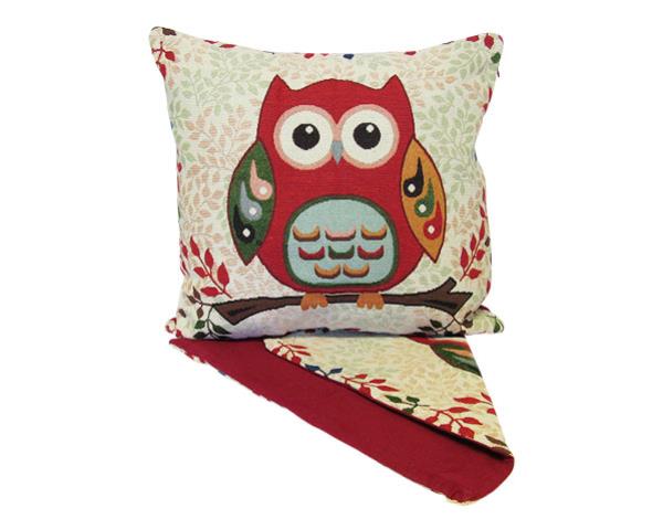 Round Owl Cushion Cover, 44cm x 44cm, features whimsical owl design, thick fabric, and easy-access zip for convenience.