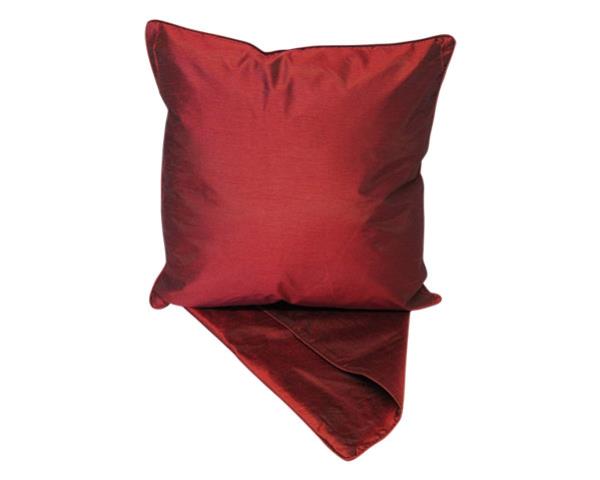 Satin look red cushion cover, 44cm x 44cm, adds luxury and style to any room with easy-access zip for washing.