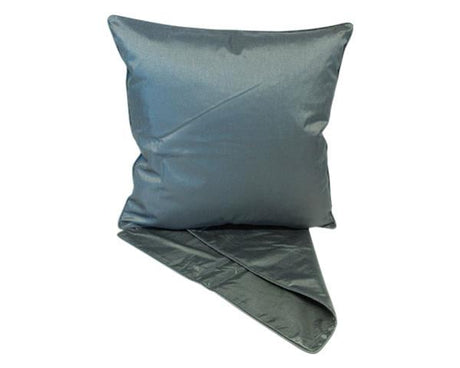 Satin look steel gray cushion cover made of thick fabric, elegant design with easy access zip for easy washing, 44cm x 44cm.