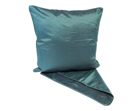 Satin look teal cushion cover, 44cm x 44cm, featuring a zip for easy washing, perfect for stylish home decor enhancement.