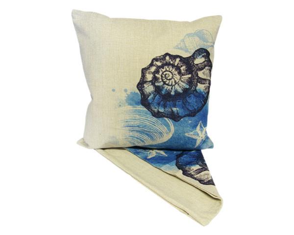 Elegant Shell Blue Cushion Cover made of thick fabric, 44cm x 44cm, with easy-access zip for easy washing.