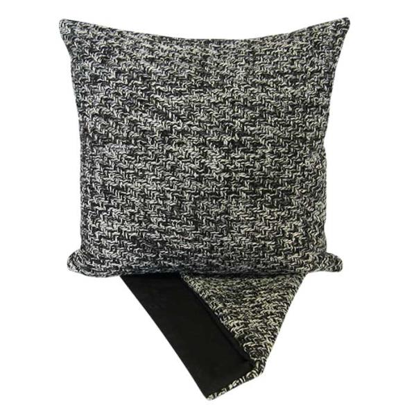 Stylish black and white herringbone cushion cover, 44cm x 44cm, with easy-access zipper for convenient washing.