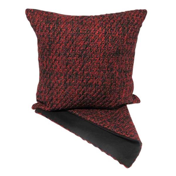 Cushion cover in rich red with a herringbone pattern, perfect for stylish home decor updates.