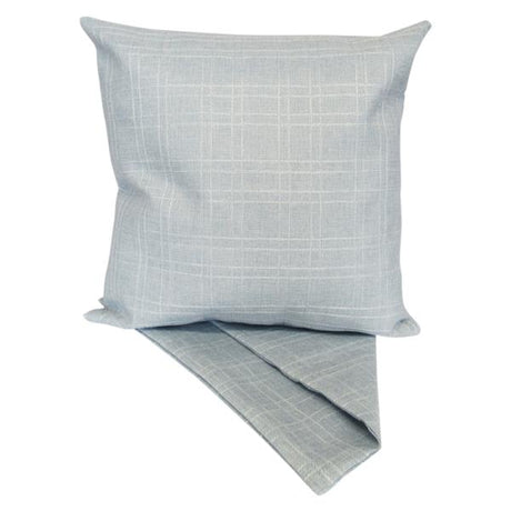 Light blue textured cushion cover, 44cm x 44cm, with easy-access zip for cleaning, perfect for modern and traditional decor.