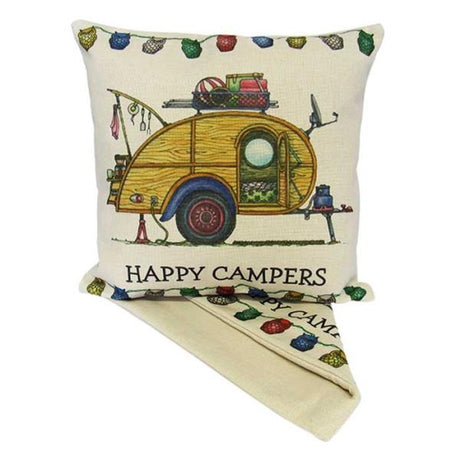 Vintage camper design cushion cover, 44cm x 44cm, made of thick fabric with easy-access zip for effortless washing.