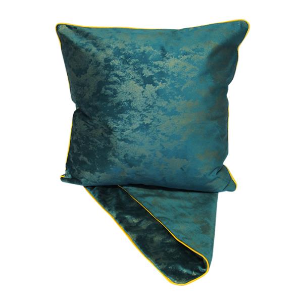 Misty Piped Satin Sea Blue Cushion Cover featuring piped edges, easy-access zip, and vibrant 44cm x 44cm design for stylish decor.