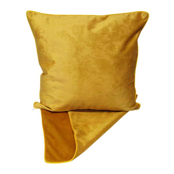 Elegant 'Misty Piped Gold' cushion cover, 44cm x 44cm, crafted from thick fabric with gold hue and piping details.