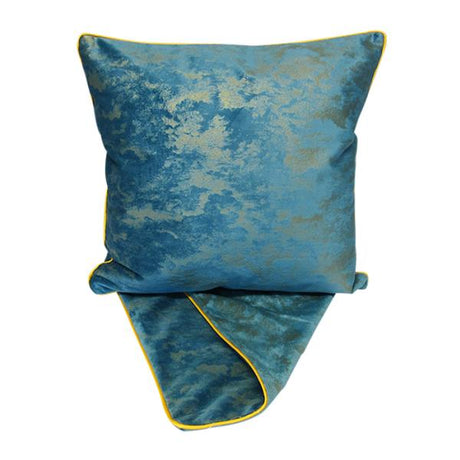 Elegant blue satin cushion cover with piping, 44cm x 44cm, features easy zip for washing; perfect for home decor.