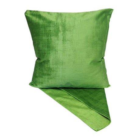 Warm green cushion cover made from thick fabric, featuring an easy-access zip, perfect for adding style to any room.