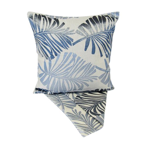 Cushion cover featuring a vibrant Parlor Palm pattern in blue, made from thick fabric with zip closure for easy washing.