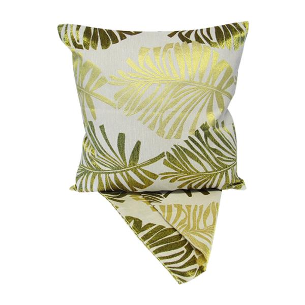 Luxurious gold Parlor Palm cushion cover, 44cm x 44cm, with easy-access zipper; perfect for modern and tropical decor.