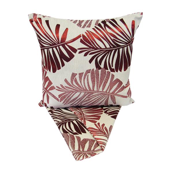 Vibrant red cushion cover featuring a parlor palm design, crafted from thick fabric, perfect for stylish home decor.