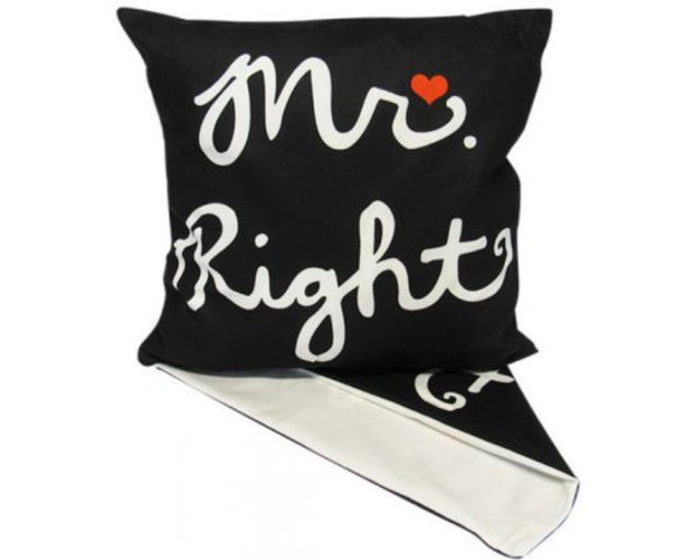 Charming 44cm x 44cm cushion cover featuring whimsical 'Mr Right' print, ideal for adding style to any seating area.