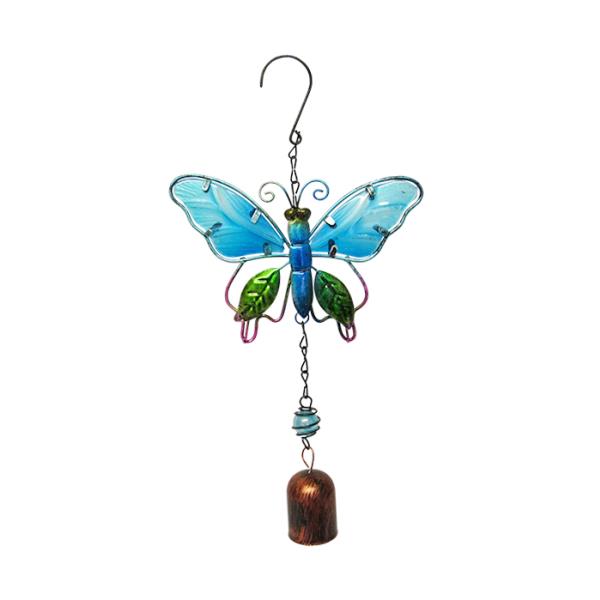 Colorful metal and stained glass butterfly bell, 23 x 16 cm, adds charm and soothing chimes to any garden space.