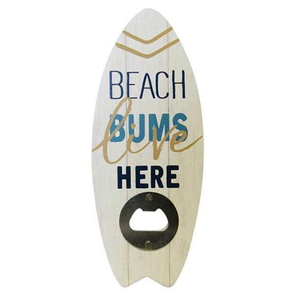 Surfboard-shaped bottle opener for beach lovers, perfect as decor and practical for opening drinks.