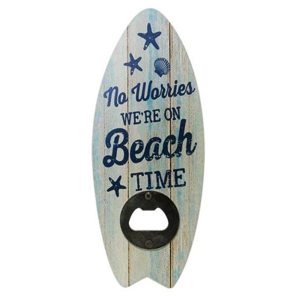 Surfboard-shaped bottle opener, 20 x 8 cm, stylish beach-themed design perfect for man caves and parties.