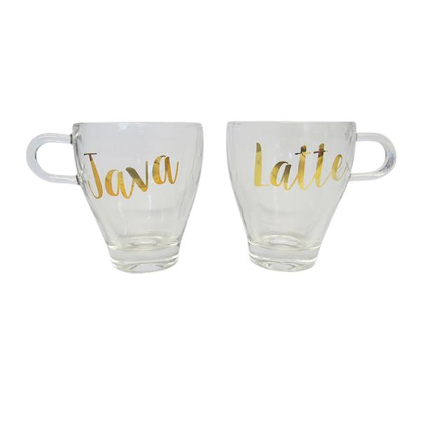 Elegant glass coffee mugs set for couples, featuring a King and Queen design, perfect for any beverage.