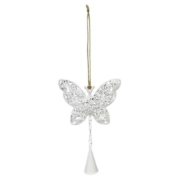 White tin butterfly wall art measuring 16.5 x 11.5 cm, perfect for adding rustic elegance to any living space.