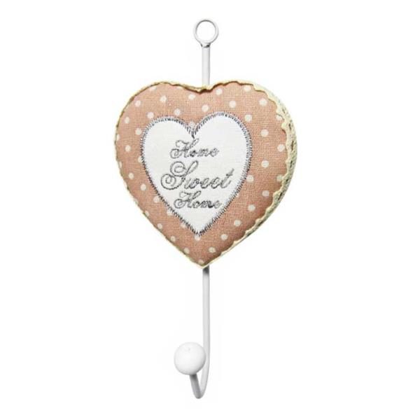 Pink CountryChic coat hook with embroidered 'Home Sweet Home' heart, perfect for organizing in style.