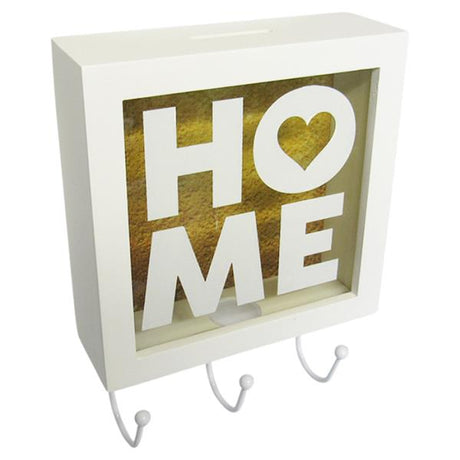 Stylish money box and key hooks for organized entryways, measuring 21.5 cm tall, enhancing home decor and functionality.