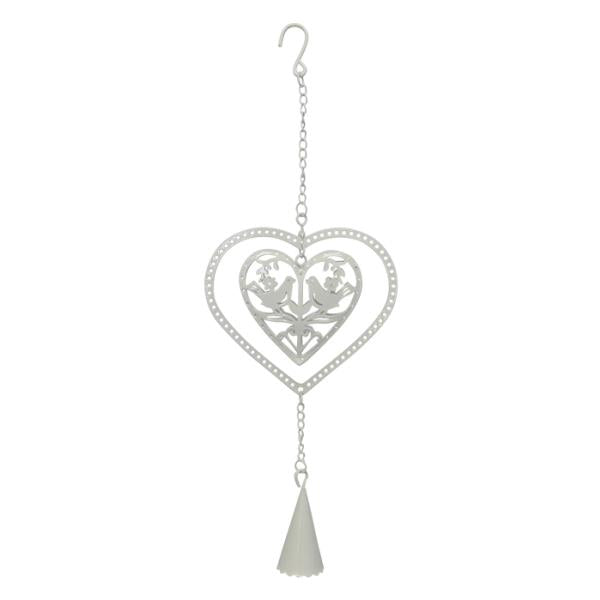 Country Chic Bird Heart Hanger with Bell, featuring crafted birds in a heart design, ideal for rustic home decor.