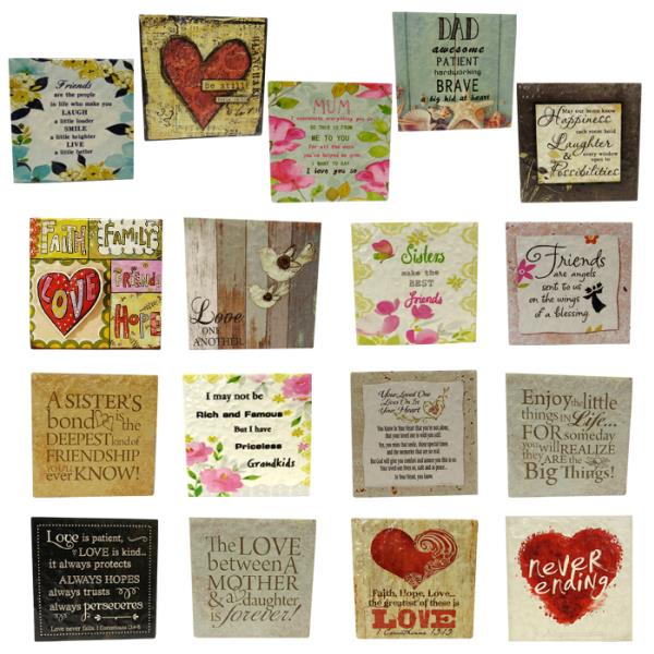 Set of 17 handcrafted ceramic art tiles, ideal for displaying quotes and personal messages in various decor styles.