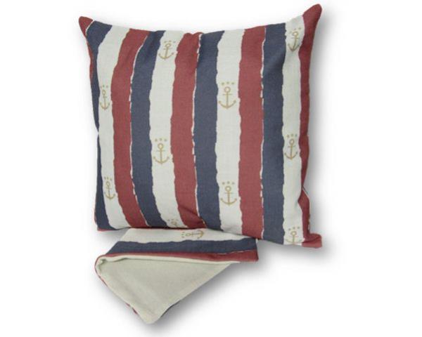 Bright red nautical cushion cover, 44cm x 44cm, made from thick fabric with a zip for easy washing, perfect for coastal decor.